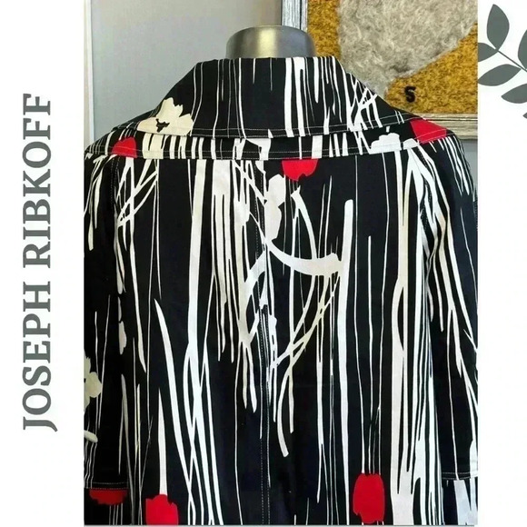 Joseph Ribkoff Lined Floral Abstract Print Button Front Black White Red Size 12 - Picture 7 of 8